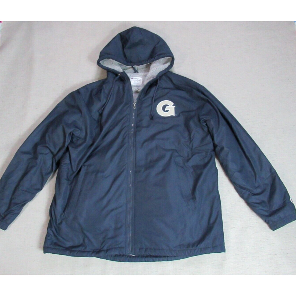 Georgetown Jacket Mens Large Blue University Hooded Zip Windbreaker Champion